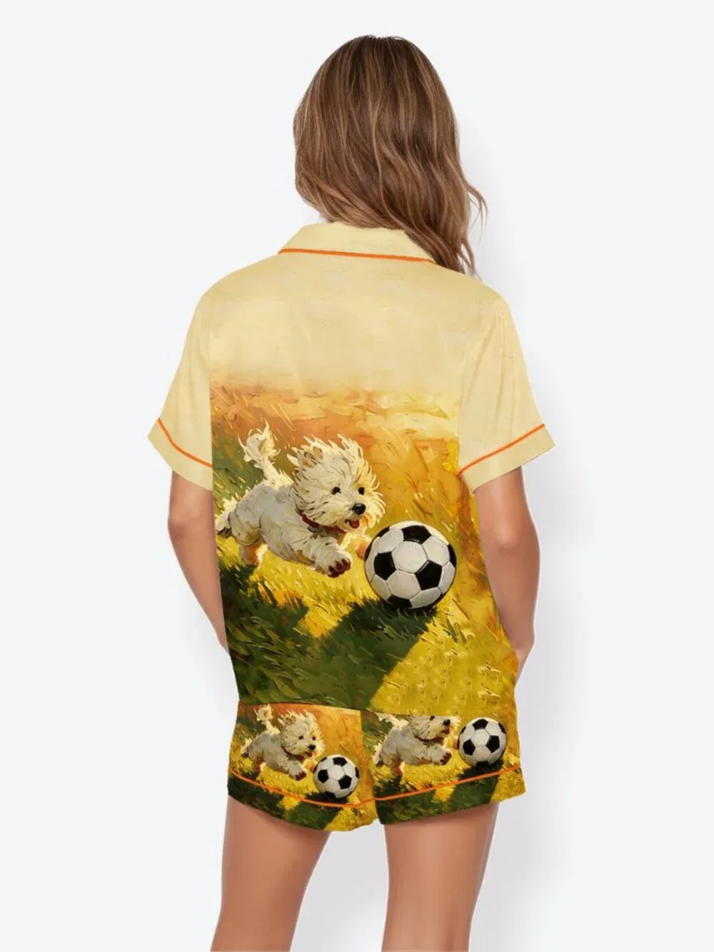 Women’s A White Dog Chasing Soccer On The Grass 2026 Football Tournament Short